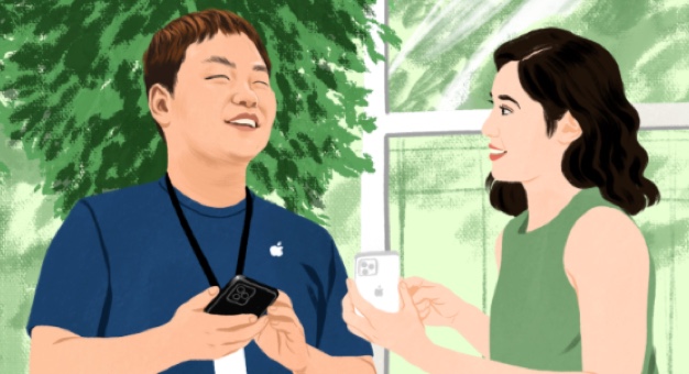 Müşteriye yardımcı olan William’ı gösteren bir illüstrasyon.