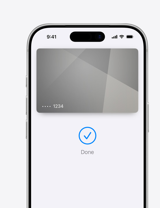 Výřez obrazovky iPhonu se zobrazenou Mastercard při použití v Apple Pay
