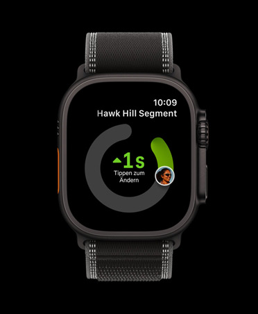 Apple Watch Ultra 3, Farbe Schwarz, Titangehäuse, Strava App, Trainingskarten: Laufen outdoor, Rad outdoor, Laufen indoor, Armband, Trail Loop, Farbe Schwarz/Kohlegrau