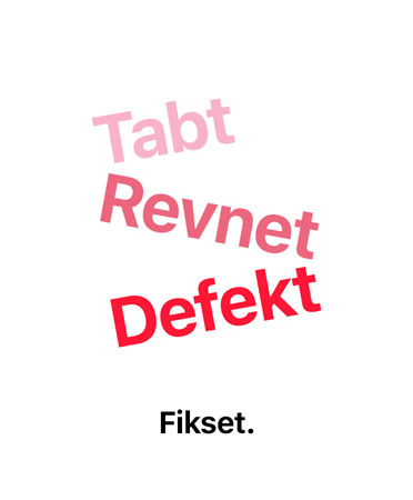 Tabt, revnet, defekt, fikset