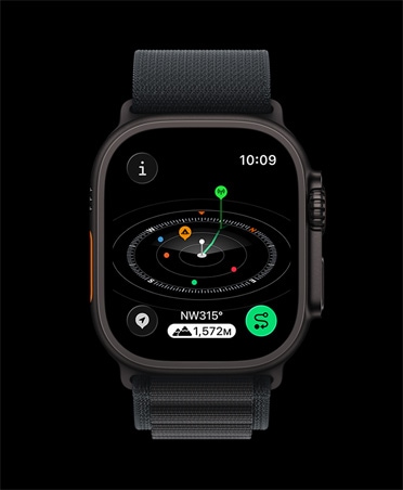 Apple Watch Ultra 3, must värv, titaanist korpus, Kompassi rakendus, märgitud teesihid, rihm, must rihm Alpine Loop