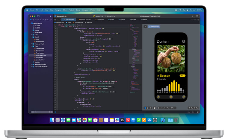 Um Mac aberto com a app Xcode no ecrã.