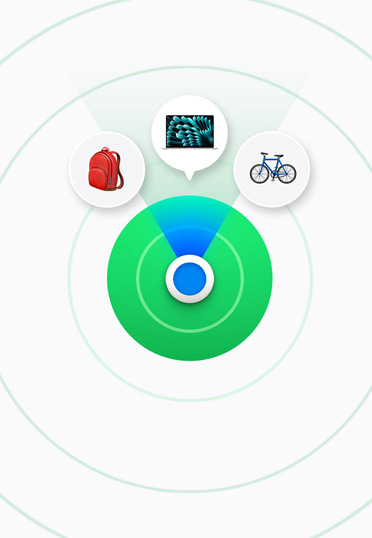 En MacBook viser en iPhone-skærm i fuld størrelse med forskellige widgets. Et browservindue til venstre viser en farverig baggrund.