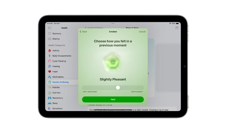 Una persona con el Apple Vision Pro usa la app Mindfulness