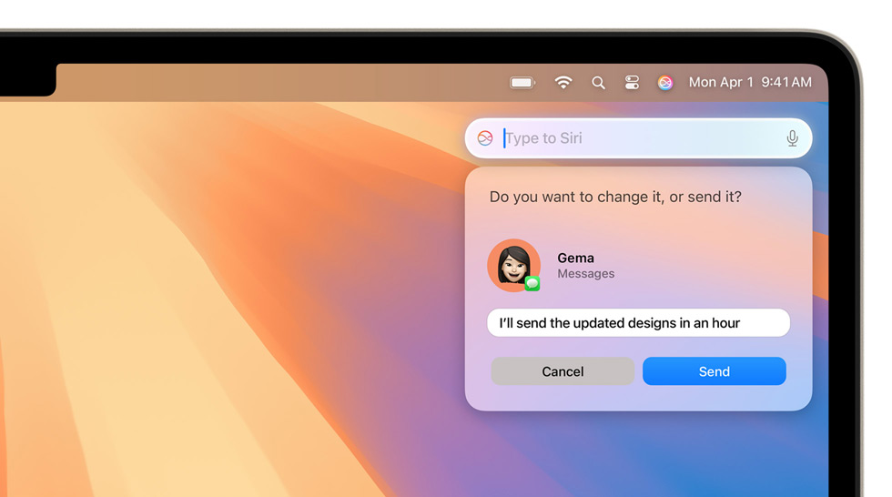 L’utente chiede a Siri i dettagli di un evento mentre controlla il calendario; Siri risponde facendo riferimento a una vecchia email