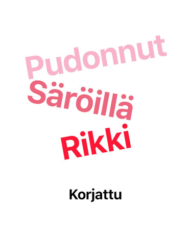 Pudonnut, säröillä, rikki, korjattu