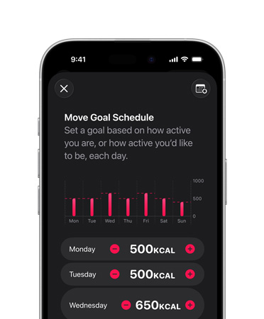 Detailed daily Move goal schedule displayed on an iPhone 17
