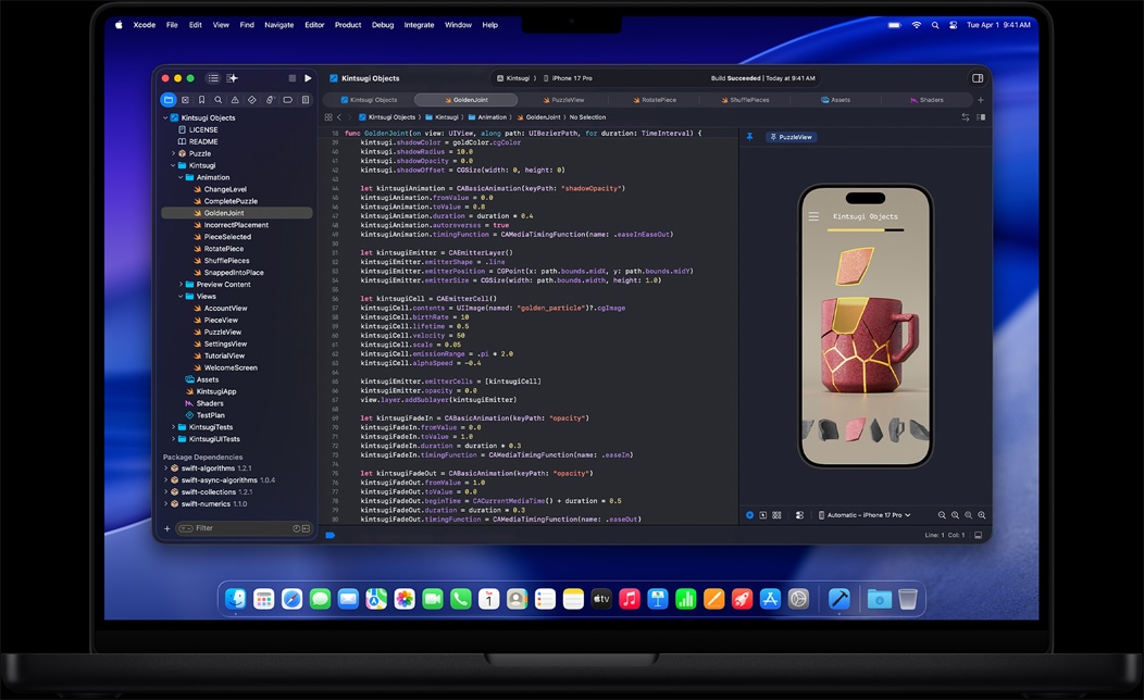Egy MacBook Pro képernyőjén egy app kódolása látható Xcode-ban