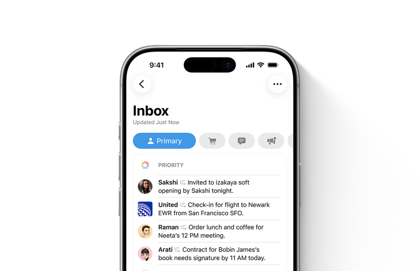 iPhone shows inbox in Mail app with important messages at the top