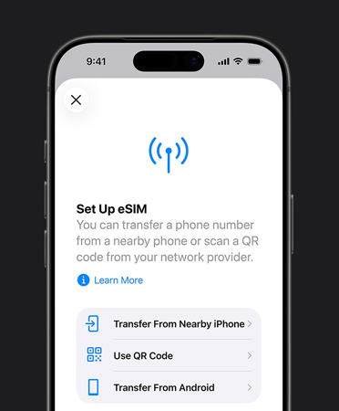 iPhone 17 Pro, front exterior, using the Set Up Cellular feature to easily transfer a phone number with eSIM