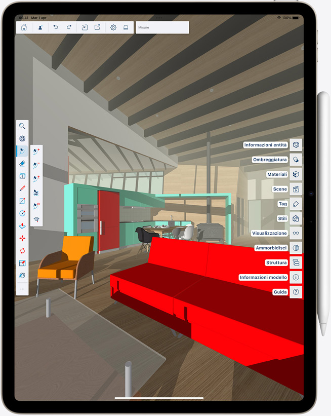Un iPad Air in verticale con una Apple Pencil agganciata, sullo schermo c’è un’immagine dai colori brillanti