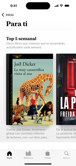 Pantalla de un iPhone que muestra la sección Para Ti en la app Libros. Se muestra la lista Top 5 de la semana