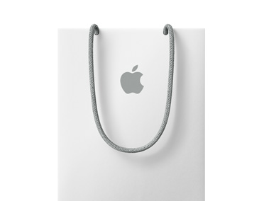Bolsa blanca de Apple con el logo de Apple cerca de la parte superior