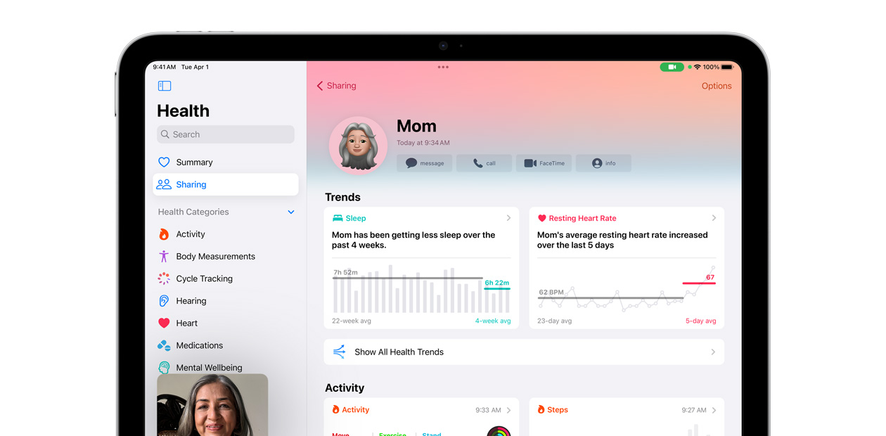 iPad software displaying the Apple Health app.