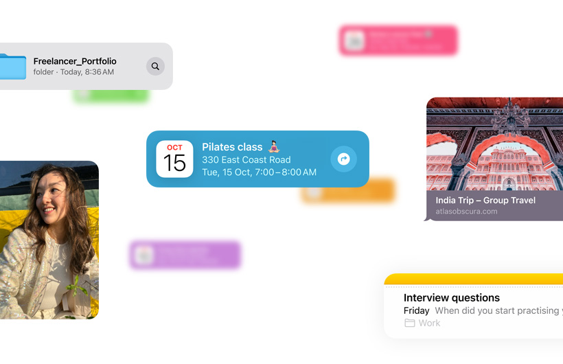 Snippets of information like calendar events, photos and notes show the many sources Siri can draw from