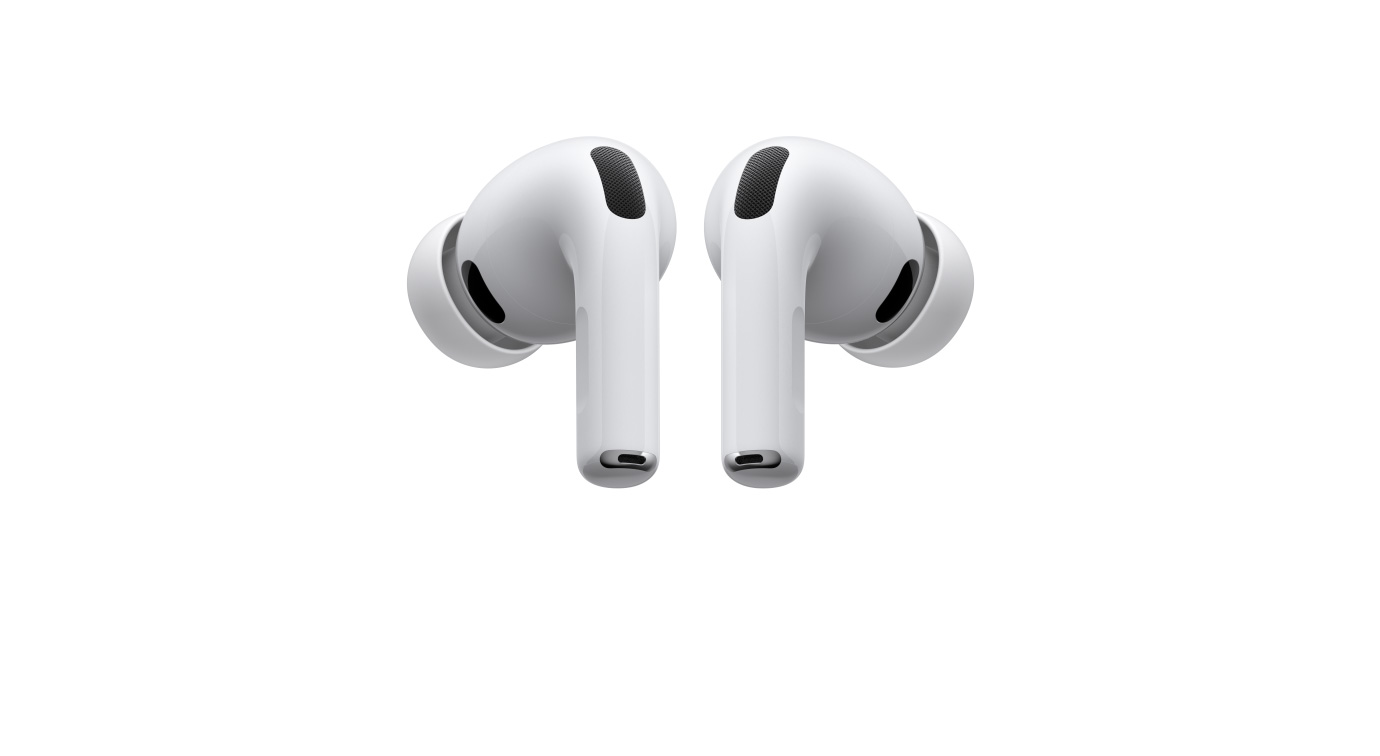 AirPods Pro 3, linker und rechter Kopfhörer, Farbe Weiß, Ohreinsätze aus Silikon