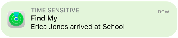 Animation d’un message de notification indiquant qu’une enfant est arrivée à l’école.