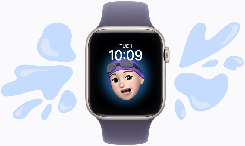 Une Apple Watch entourée d’une flaque d’eau.