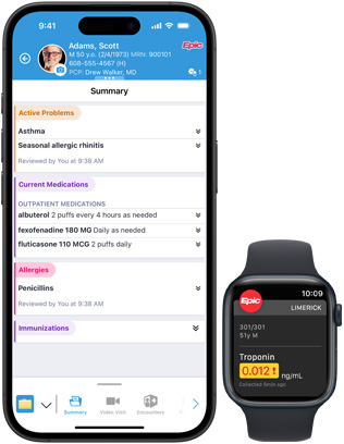 Interfaccia software di Epic Haiku ed Epic Limerick su iPhone e Apple Watch.