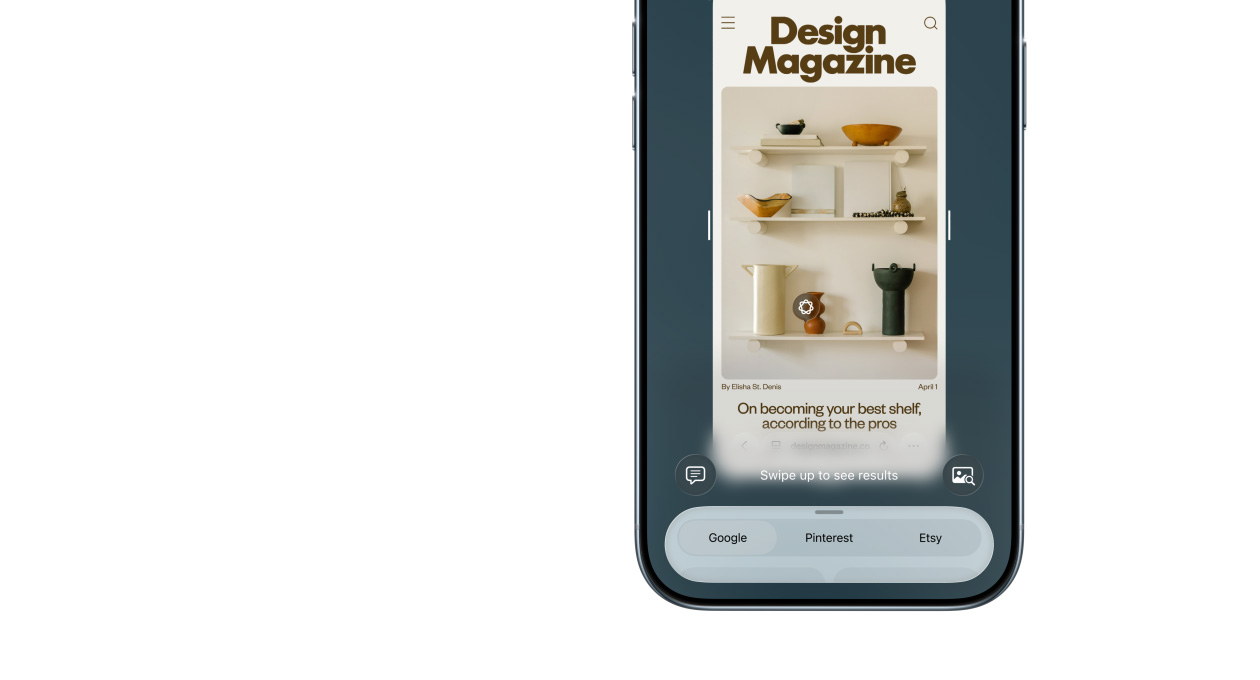 iPhone Air, exterior față, funcția de inteligență vizuală în utilizare, butoanele laterale