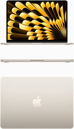 Front and top view of MacBook Air in Starlight color