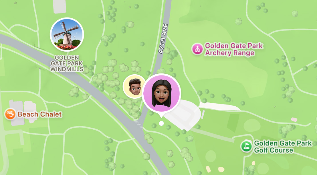 Venners placering på et kort i Find-appen